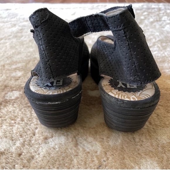 Fly London Yala Platform Wedge Ankle Strap Leather Sandal Black Perf Nubuck 40 - Picture 6 of 15